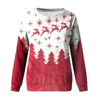 DrpGunly Božićni džemper ispisuje dukseru dugih rukava povremena bluza pulover Crewneck Dukseri ženske žrebove bijeli xl