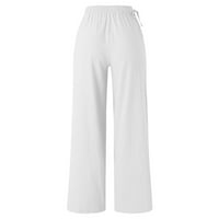 Riforla ženske hlače Žene pamučne posteljine labave hlače za noge visoke struk ravno retro književne casual pantalone Ženske casual hlače bijele s