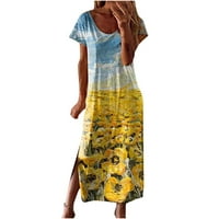 Azrijski ženski plus veličina haljina modna ljetna casual kratkih rukava V-izrez cvjetni ispisani klirens