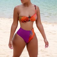 Ženski kupaći kostimi Tummy Control Plus Size Coleit Coveruit Coverup Modni seksi kontrast boja jedno-rame dvodijelno kupaće kostim narančastom m