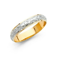 Jewels 14K Gold Okrugli kubični cirkonijski bijeli i žuti prsten Dva tona engrave dom godišnjica vjenčanica veličine 8