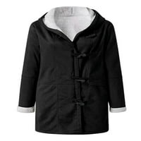 LUMENTO Žene Ležerne prilike, Warm Warm Wearweight Solid Color Overcoats Shaggy Sherpa Hoodies Black XL