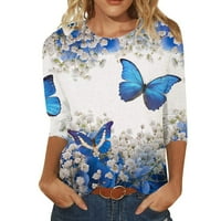 MLQIDK Womens Tops Ljeto Casual Bell rukava Crewneck Loose Tops Bluzes Majica Dame Tops i Bluuses, Blue XL