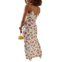 Douhoow Ženska tulipana haljina za ispis ljetnih rukava Cadcon duga haljina