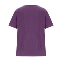 Prevelike posteljine za žene kratki rukovi Bluze Regularne fit T majice Pulover TESE TEES PUTOVANJE TISKANJE T-majice posada na vratu Ležerne bluze Dugme Down T majice Purple XXL
