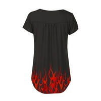 Ernkv ženski ljetni trendy Flowy Swing Tunic Clearance plamen-tiskani vrhovi kratkih rukava majice V izrez majice dugme Leisure Vintage odjeća modni crveni XL