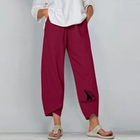 Ženske pamučne posteljine hlače Ljeto udobno ocean kitovska ispis pantnih pantalona lagana Capris harem široka noga prozračna crvena s