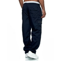 Ketyyh-Chn Muške hlače Jednostavne print casual pantalone Elastične struke pantalone sa džepovima mornarice, XL