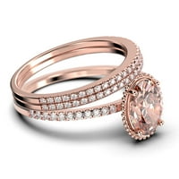 Prekrasan minimalistički 2. karat ovalni morgatit i dijamantski morski zaručni prsten, cvjetni vjenčani prsten, dva podudarna traka u srebru sterlinga sa 18K ružom pozlaćenom, poklon za nju