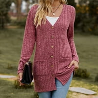 Ženski džemperi Čvrsti boje Pinstripe Plit dugme CARDIGANS sa džepovima s dugim rukavima otvoreni prednji modni kaput
