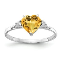 Čvrsti 14K bijeli zlatni srčani citrinski žuti studeni Gemstone Diamond Angažman prsten veličine 6