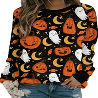 Ženske Halloween Dukserica Skull Ghost Cat Bundeckin Ispiši labav dugi rukav Crewneck džemperi Pulover vrhovi