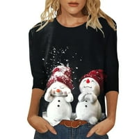 Majica božićne rukave Slatki Xmas uzorak za žene Three Quarter rukava s pulover okruglim vratom