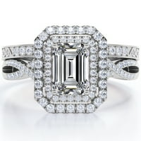 Sertifikovano - uvijeno - 1. Carat smaragdni rez Moissine - Filigranski opseg - dvostruki halo Design Wedding prsten set - 18K bijelo pozlaće