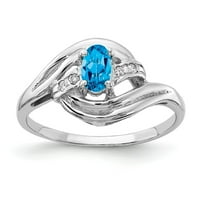 Čvrsta 14k bijelo zlato 5x ovalni plavi topaz dijamantskih prstena veličine 5