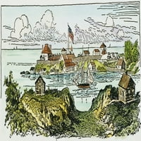 Fort Niagara, NY. Non Istočna strana rijeke Niagare: Crtanje, 19. stoljeće. Poster Print by