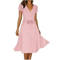 REWEnti Ljetne haljine za žene Ljeto V-izrez zavoja Dot Print casual haljine kratkih rukava ružičasta 10