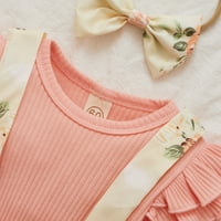 SUNISERY SWEET BABY Girls Odjeća ruffles dugi rukav rumper vrhovi cvijeća Suspender suknja za glavu ružičasta ružičasta 12-mjeseci