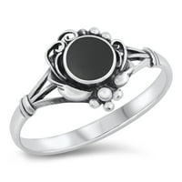 Okrugli simulirani crni boho prsten. Sterling Silver Band Cubic cirkonijski nakit ženski veličine 5