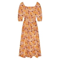 Žene plus veličina Ženske ljetne haljine Ležerne prilike Flowy Beach Square Square Decket Mahuna ruka Boho cvjetna dugačka maxi haljina narančasta