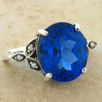 Plavi antikni stil Sterling srebrni karat simulirani Topaz i biserni prsten # 179z