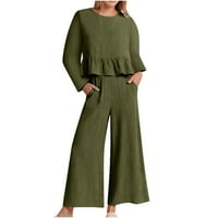 Hoksml modni casual labavo pamučne posteljine ženske padžama setovi odjeće za ženske dukserice dugih rukava s dugim rukavima, pulover i visoke struke duge hlače sa dva džepa na klirensu