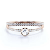Zasljepljujući minimalistički 1. Carat Classic Round Cut Diamond Moissite Pristupačni zaručnički prsten, vjenčani prsten u sterlingu srebra sa 18k ružičastog zlata, poklon za njen, mladenkini set, podudaranje