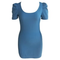 Padort haljina za žene Žensko izrezanje midi haljina Solid boja rufffle kratki rukav tamno plavi, 2xl