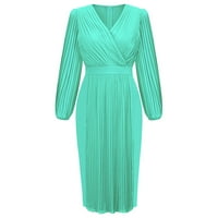 Haljine za žene Ljetna casual haljina Čvrsta V-izrez rukava A-line haljina Srednja duljina labave haljine zelene m
