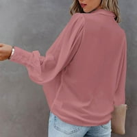 Xinqinghao Ženske bluze vrhove dame gumba sa čvrstim bojama Košulje odvojite vrat slim dugih rukava bluza Pink xxl