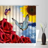 Cvjetni leptir za zavjese s tušem Crvena ruža cvjetna žuta suncokret leptir modernog umjetničke tkanine Kupatilo Dekor zavjese sa kukama