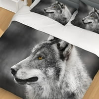 Moonlight Mountain Wolf Howling Design Duvet Poklopac poklopca, noćni šumski vrt King viču Obiteljski