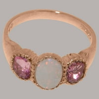 Britanski izrađeni 18K ružilijski zlatni prirodni Opal i ružičasti turmalin ženski zaručnički prsten - veličine opcije - veličine 6