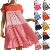 Patlollav ženska boja blokira labava odjeća za ugradnju kratkih rukava okruglica za okrugle vrata za dame