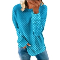 Ersazi ženske bluze s dugim rukavima Ženska modna okrugla vrat Pulover dugih rukava od tiskane ležerne majice vrh na planu plavu svilenu bluzu za žene s