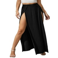 Ženska elastična suknja visoke struk čvrste bočne bočne bočne splitske duge suknje za plažu za plažu