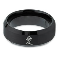 Volfram Love Kineski simbol band prsten za muškarce Žene Udobnost Fit crni ošiljeni ivica četkani polirani