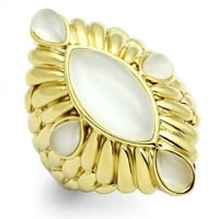 Zlatni mesingani prsten sa sintetičkim mačjim okom, bijeli - veličina 6