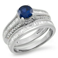 DazzlingRock kolekcija 14k Round & Baguette Cut Blue Sapphire & White Diamond Bridal Angažov set prstena, bijelo zlato, veličina 8.5