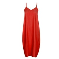 Mikilon Ženska ljetna udobna modna casual bez rukava s kratkim kratkim haljinama plus veličina Halter haljina crvena L