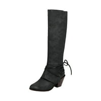 Ženske koljena Visoke čizme - duge čizme šiljaste čizme tople čvrste cipele s visokom petom kožne čizme crna 37