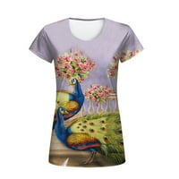 Košulje za žene Ženski modni casual digitalni tisak s cvijećem i pticom s kratkim rukavima s kratkim rukavima Top Yellow XXL