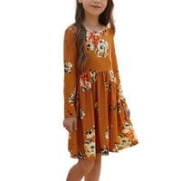 Djevojka Maxi haljina pamučne cvjetne haljine s dugim rukavima s džepovima, princeza haljine za djevojčice 4 godine, narandžaste