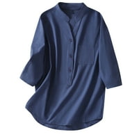 Ušteda Ženska bluza s rukavima Split Henley V-izrez Solid Color Open Tube Dugme Modni Ležerne retro majica Tops Bluza Mornar