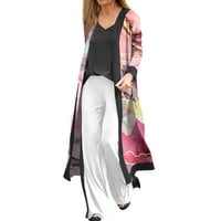 Yubatuo ženski modni casual dugačak dugi rukav retro print dugački kaput kaput za žene ružičaste m