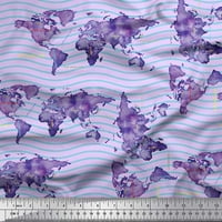 SOIMOI bež poliester Crepe tkaninski valovi i mapa svijeta Dekor tkanina od tiskanog dvorišta
