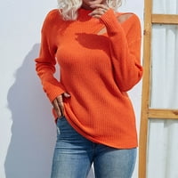 Dahich ženski pleten izrezati džempere dugih rukava Pleteni zimski pulover džemper Crewneck Pulover pletenje narančasta L