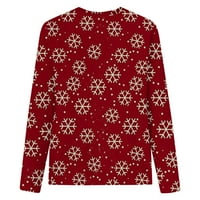 Popust Žene Božićne majice Dugi rukav Xmas Grafički ispis Dukserica Crewneck Lagani pulover vrhove crvene s