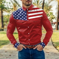 Muški gumb s dugim rukavima dolje majica Casual Striped Boolock blok patchwork američke zastave Plaže
