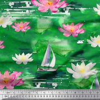Soimoi Zelena pamučna proizvodna tkanina od jahte i lotos cvjetni print šivaći tkaninu BTY Wide